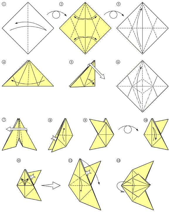 Птица оригами простая схема
